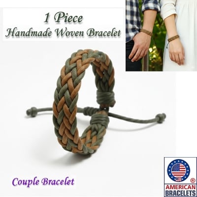 Picture of American Handmade Woven Bracelet With Adjustable Cotton Rope Friendship Jewelry Braclet | Birthday Wedding Engagement Bridal Party Souvenir Ideal Gift for Men – Green Light Brown Color (1 Piece & 2 Pieces Combo Available)