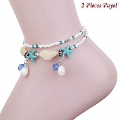 Picture of 2 Pieces Popular Pearl Starfish Payel With Beach Inspired Autumn Retro Design Temple Chain Anklet Pendant Foot Ornament Jewelry | Birthday Wedding Engagement Bridal Party Marriage Anniversary Ideal Gift for Modern Women – Multicolor