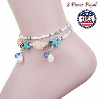 Picture of American 2 PCS Hot Selling Pearl Sea Star Payel With Beach Inspired Autumn Retro Design Temple Chain Anklet Pendant Foot Ornament Jewelry | Birthday Wedding Engagement Bridal Party Marriage Anniversary Ideal Gift for Modern Women – Multicolor