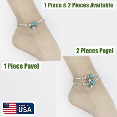Picture of American Popular Pearl Bead Sea Star Payel Beach Retro Design Chain Anklet Pendant Foot Ornament Jewelry | Birthday Wedding Engagement Bridal Party Marriage Anniversary Ideal Gift for Modern Women – Multicolor (1 Piece & 2 Pieces Combo Available)