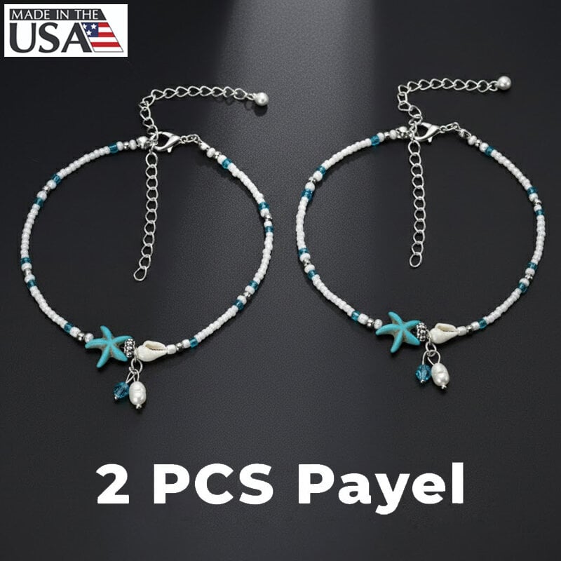Picture of American Popular Pearl Bead Sea Star Payel Beach Retro Design Chain Anklet Pendant Foot Ornament Jewelry | Birthday Wedding Engagement Bridal Party Marriage Anniversary Ideal Gift for Modern Women – Multicolor (1 Piece & 2 Pieces Combo Available)