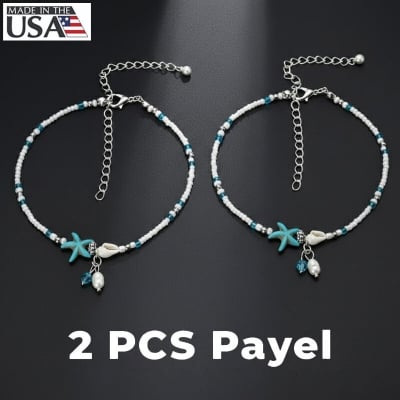 Picture of American Popular Pearl Bead Sea Star Payel Beach Retro Design Chain Anklet Pendant Foot Ornament Jewelry | Birthday Wedding Engagement Bridal Party Marriage Anniversary Ideal Gift for Modern Women – Multicolor (1 Piece & 2 Pieces Combo Available)