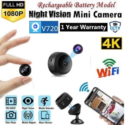 Picture of Mini CCTV Camera A9 Full HD WiFi 1080P 4K With Wireless Support Night Vision 140 Degree Wide Angle Lens Motion Detection Audio Video Recording Mobile App Remote Monitoring Professional Home Security Gadget Black Color