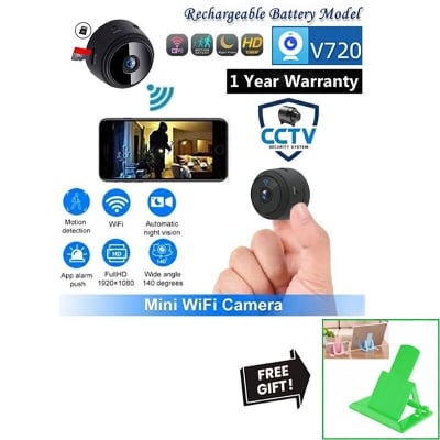 Picture of Mini CCTV Camera A9 Full HD WiFi 1080P 4K Wireless Night Vision 140° Wide Angle Lens Motion Detection Audio Video Recording App Remote Monitoring Professional Home Security Gadget Black – Bonus Mobile Stand Included!