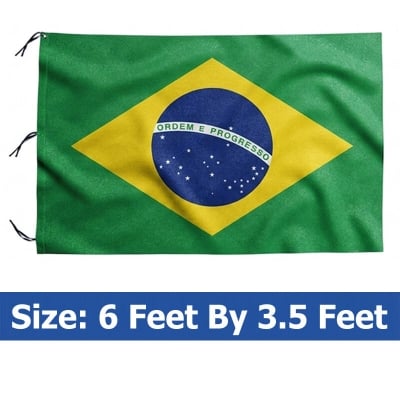 Picture of (6 by 3.5) Feet Brazil Flag For Football World Cup Premium Fabric High Quality Print National Flag Of Brasil For Home Roof Car Balcony Wall Decoration Item Football Tournament Celebration Supporter Accessories Matches Cheer Up