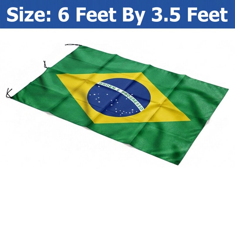Picture of (6 by 3.5) Feet Brazil Flag For Football World Cup Premium Fabric High Quality Print National Flag Of Brasil For Home Roof Car Balcony Wall Decoration Item Football Tournament Celebration Supporter Accessories Matches Cheer Up