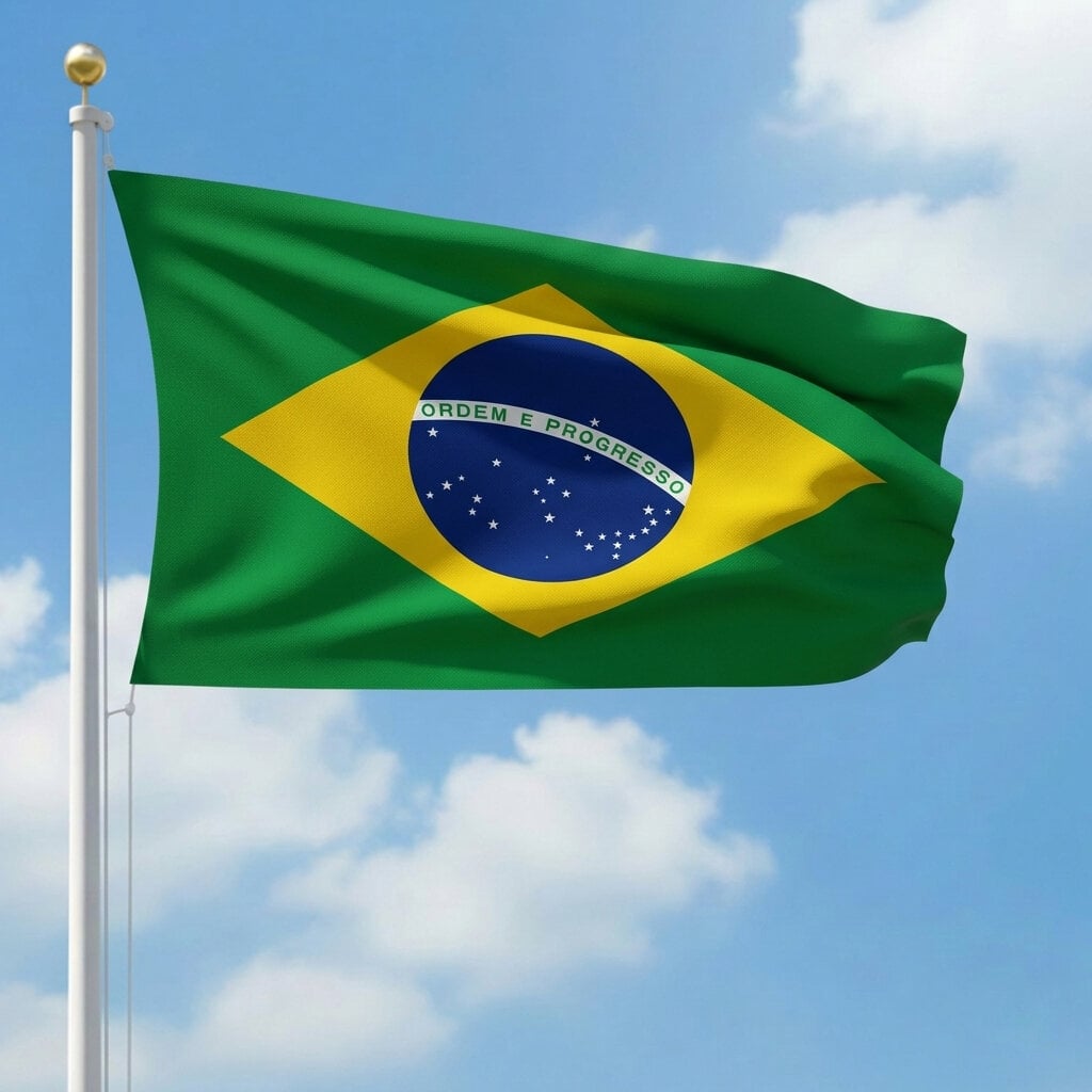 Picture of (6 by 3.5) Feet Brazil Flag For Football World Cup Premium Fabric High Quality Print National Flag Of Brasil For Home Roof Car Balcony Wall Decoration Item Football Tournament Celebration Supporter Accessories Matches Cheer Up