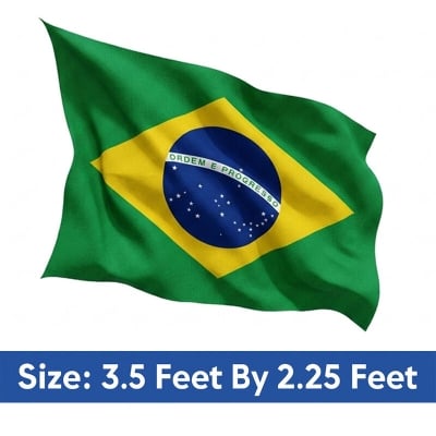 Picture of (3.5 by 2.25) Feet Brazil Flag For Football World Cup Premium Fabric High Quality Print National Flag Of Brasil For Home Roof Car Balcony Wall Decoration Item Football Tournament Celebration Supporter Accessories Matches Cheer Up