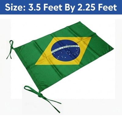 Picture of (3.5 by 2.25) Feet Brazil Flag For Football World Cup Premium Fabric High Quality Print National Flag Of Brasil For Home Roof Car Balcony Wall Decoration Item Football Tournament Celebration Supporter Accessories Matches Cheer Up