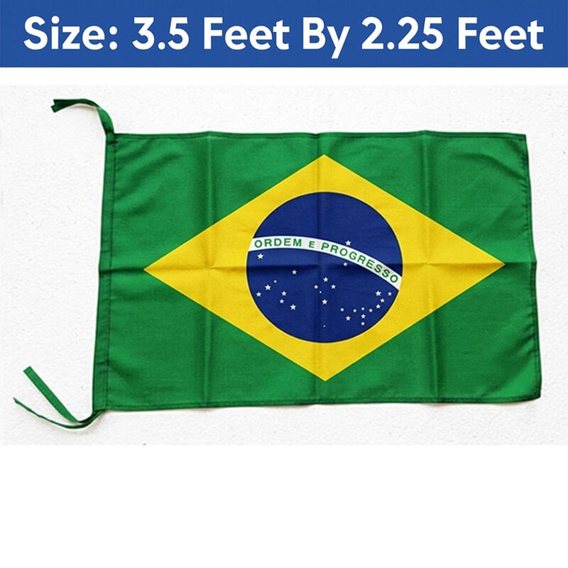 Picture of (3.5 by 2.25) Feet Brazil Flag For Football World Cup Premium Fabric High Quality Print National Flag Of Brasil For Home Roof Car Balcony Wall Decoration Item Football Tournament Celebration Supporter Accessories Matches Cheer Up