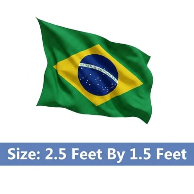 Picture of (2.5 by 1.5) Feet Brazil Flag For Football World Cup Premium Fabric High Quality Print National Flag Of Brasil For Home Roof Car Balcony Wall Decoration Item Football Tournament Celebration Supporter Accessories Matches Cheer Up