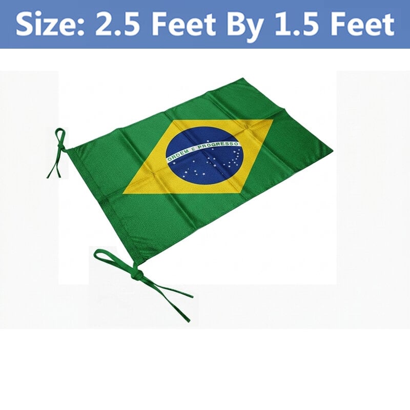 Picture of (2.5 by 1.5) Feet Brazil Flag For Football World Cup Premium Fabric High Quality Print National Flag Of Brasil For Home Roof Car Balcony Wall Decoration Item Football Tournament Celebration Supporter Accessories Matches Cheer Up