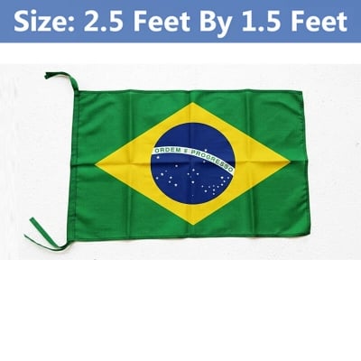 Picture of (2.5 by 1.5) Feet Brazil Flag For Football World Cup Premium Fabric High Quality Print National Flag Of Brasil For Home Roof Car Balcony Wall Decoration Item Football Tournament Celebration Supporter Accessories Matches Cheer Up