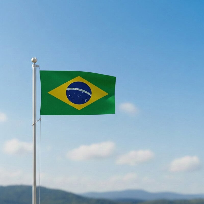 Picture of (2.5 by 1.5) Feet Brazil Flag For Football World Cup Premium Fabric High Quality Print National Flag Of Brasil For Home Roof Car Balcony Wall Decoration Item Football Tournament Celebration Supporter Accessories Matches Cheer Up