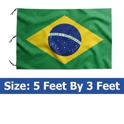 Picture of (5 by 3) Feet Brazil Flag For Football World Cup Premium Fabric High Quality Print National Flag Of Brasil For Home Roof Car Balcony Wall Decoration Item Football Tournament Celebration Supporter Accessories Matches Cheer Up