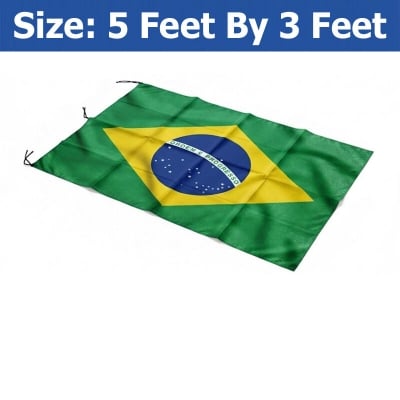 Picture of (5 by 3) Feet Brazil Flag For Football World Cup Premium Fabric High Quality Print National Flag Of Brasil For Home Roof Car Balcony Wall Decoration Item Football Tournament Celebration Supporter Accessories Matches Cheer Up
