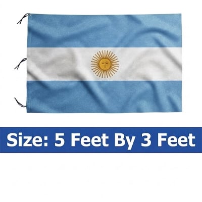 Picture of (5 by 3) Feet Argentina National Flag Premium Cotton Fabric Decorative Hanging Banner Suitable Football Fans Indoor Outdoor Celebration Display Accessories Sky Blue White Color