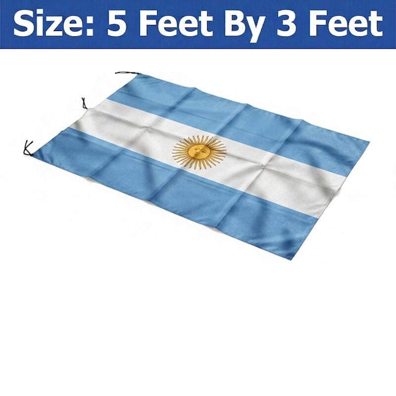 Picture of (5 by 3) Feet Argentina National Flag Premium Cotton Fabric Decorative Hanging Banner Suitable Football Fans Indoor Outdoor Celebration Display Accessories Sky Blue White Color