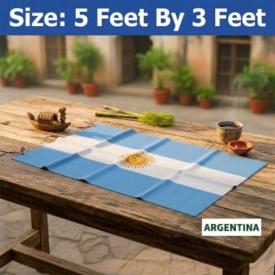 Picture of (5 by 3) Feet Argentina National Flag Premium Cotton Fabric Decorative Hanging Banner Suitable Football Fans Indoor Outdoor Celebration Display Accessories Sky Blue White Color