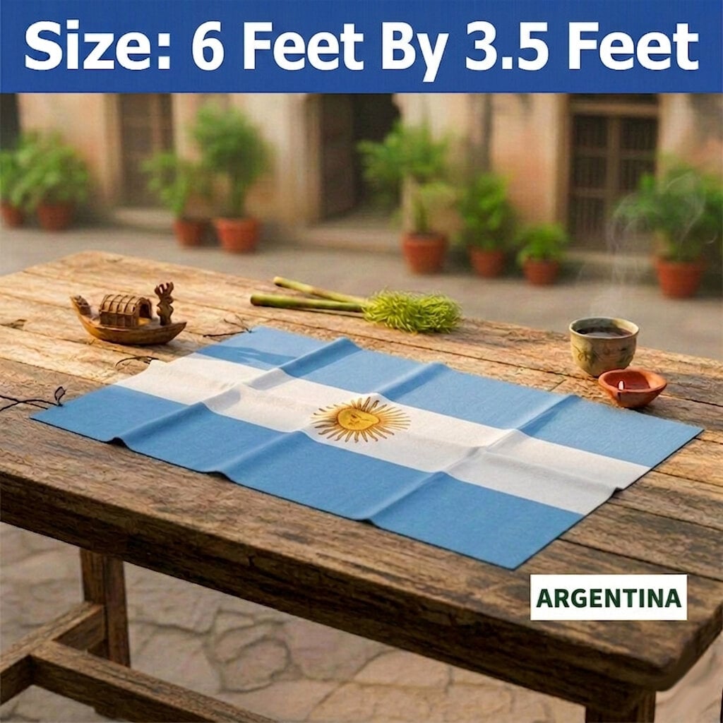 Picture of (6 by 3.5) Feet Argentina National Flag Premium Cotton Fabric Decorative Hanging Banner Suitable Football Fans Indoor Outdoor Celebration Display Accessories Sky Blue White Color