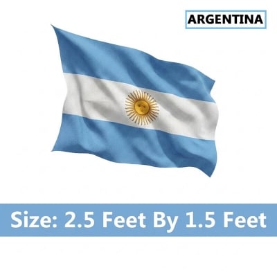 Picture of (2.5 by 1.5) Feet Argentina National Flag Premium Cotton Fabric Decorative Hanging Banner Suitable Football Fans Indoor Outdoor Celebration Display Accessories Sky Blue White Color