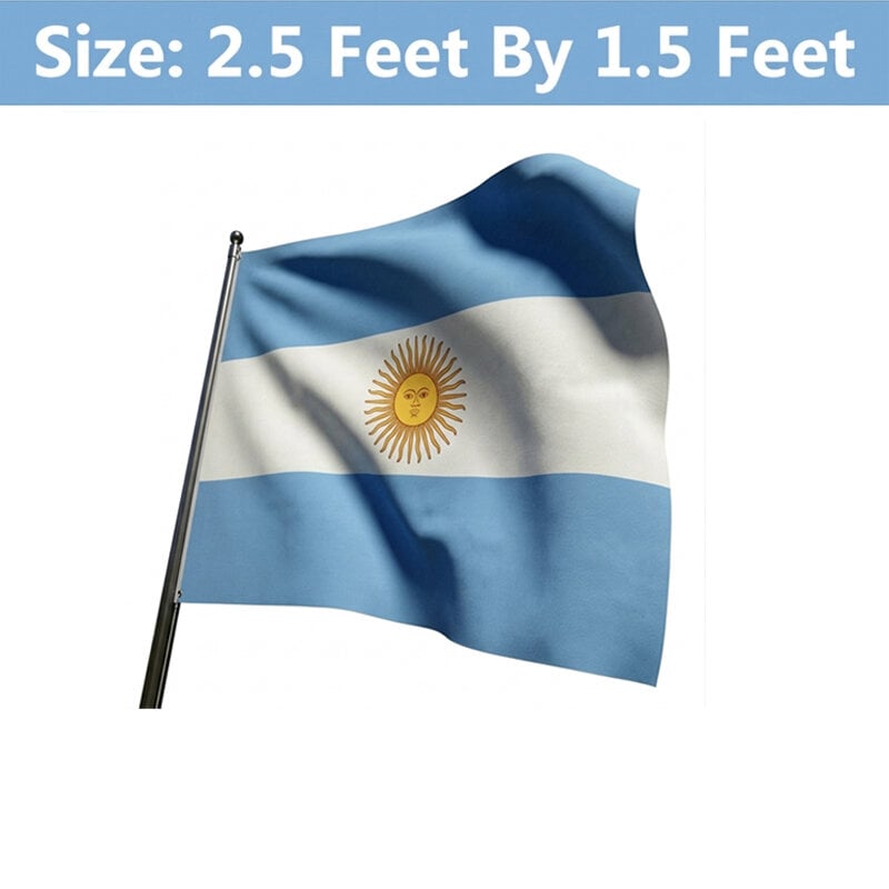 Picture of (2.5 by 1.5) Feet Argentina National Flag Premium Cotton Fabric Decorative Hanging Banner Suitable Football Fans Indoor Outdoor Celebration Display Accessories Sky Blue White Color