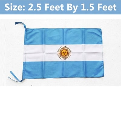 Picture of (2.5 by 1.5) Feet Argentina National Flag Premium Cotton Fabric Decorative Hanging Banner Suitable Football Fans Indoor Outdoor Celebration Display Accessories Sky Blue White Color