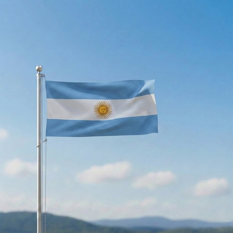 Picture of (2.5 by 1.5) Feet Argentina National Flag Premium Cotton Fabric Decorative Hanging Banner Suitable Football Fans Indoor Outdoor Celebration Display Accessories Sky Blue White Color