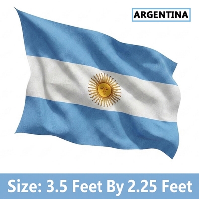 Picture of (3.5 by 2.25) Feet Argentina National Flag Premium Cotton Fabric Decorative Hanging Banner Suitable Football Fans Indoor Outdoor Celebration Display Accessories Sky Blue White Color