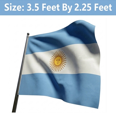 Picture of (3.5 by 2.25) Feet Argentina National Flag Premium Cotton Fabric Decorative Hanging Banner Suitable Football Fans Indoor Outdoor Celebration Display Accessories Sky Blue White Color