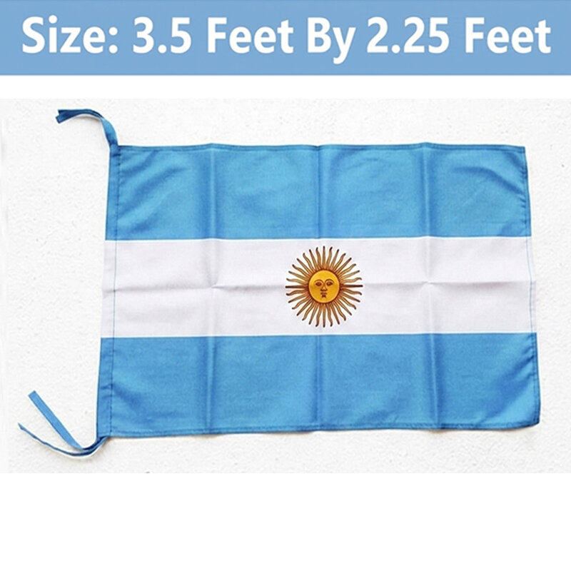 Picture of (3.5 by 2.25) Feet Argentina National Flag Premium Cotton Fabric Decorative Hanging Banner Suitable Football Fans Indoor Outdoor Celebration Display Accessories Sky Blue White Color