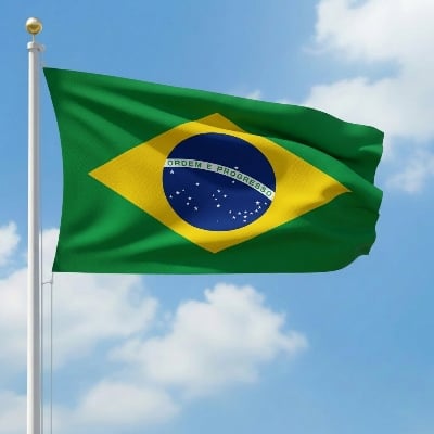 Picture of 6 ft x 3.5 ft Brazil National Flag For Football World Cup Premium Fabric, Quality Print Flag Of Brasil For Home Roof Car Balcony Wall Decoration Football Tournament Celebration Supporter Accessories Matches Cheer Up + Free Gift 2 Pieces Headband!