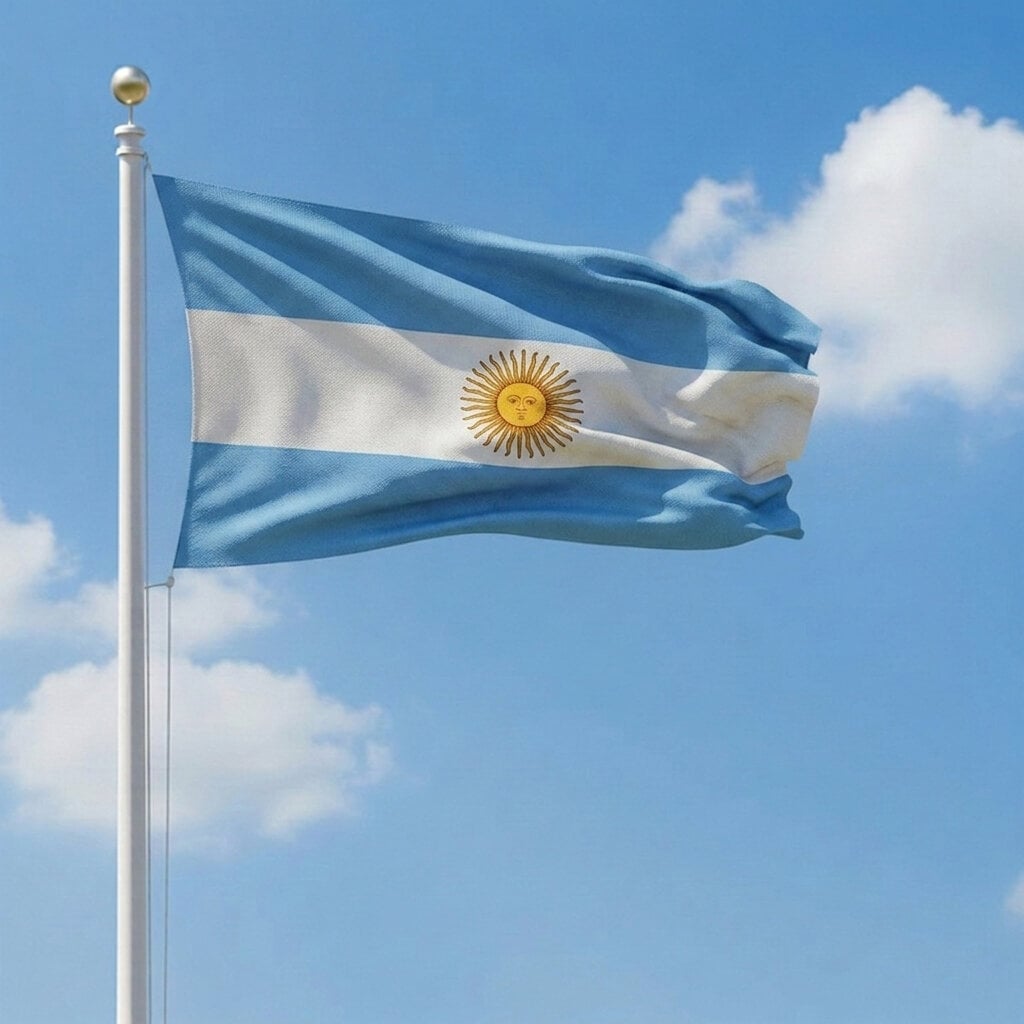 Picture of 5 ft x 3 ft Argentina National Flag Premium Cotton Fabric Decorative Hanging Banner Suitable Football Fans Indoor Outdoor Celebration Display Accessories Sky Blue White Color + Free Gift 2 Pieces Headband!