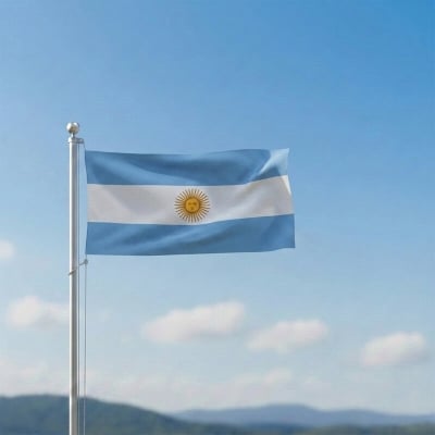 Picture of 2.5 ft x 1.5 ft Argentina National Flag Premium Cotton Fabric Decorative Hanging Banner Suitable Football Fans Indoor Outdoor Celebration Display Accessories Sky Blue White Color + Free Gift 2 Pieces Headband!