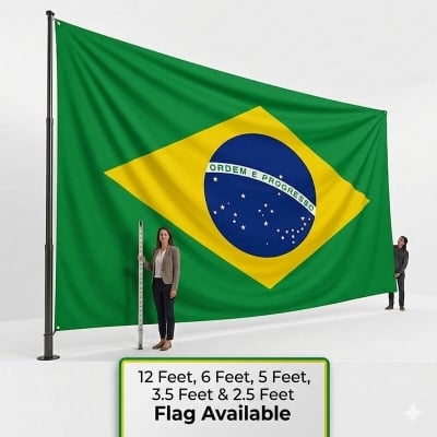 Picture of Brazil Flag For Football World Cup Premium Fabric High Quality Print National Flag Of Brasil For Home Roof Car Balcony Wall Decoration Item Football Tournament Celebration Supporter Accessories Matches Cheer Up