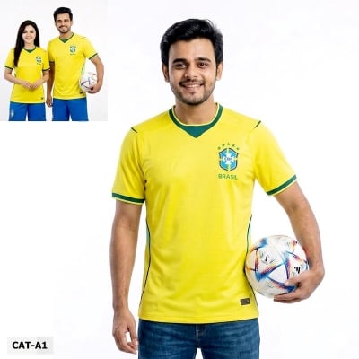 Picture of Brazil Football Team Home Jersey T-Shirt for Men & Women, Breathable Polyester Fabric Yellow Color