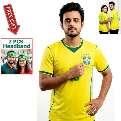 Picture of Brazil Football Team Home Jersey T-Shirt for Men & Women, Breathable Polyester Fabric Yellow Color
