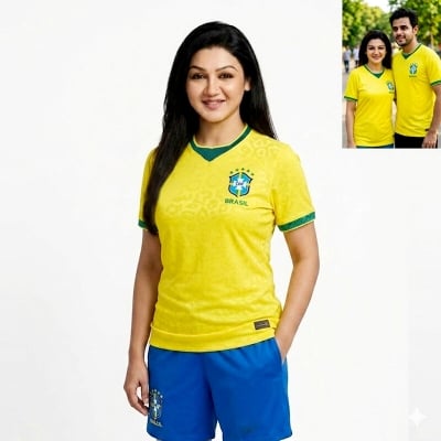 Picture of Brazil Football Team Home Jersey T-Shirt for Men & Women, Breathable Polyester Fabric Yellow Color