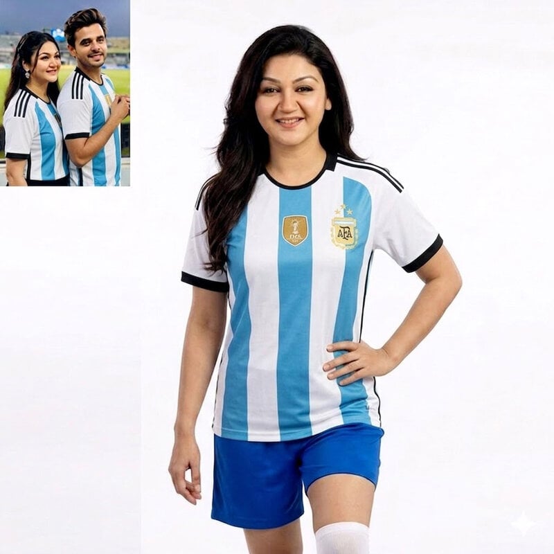Picture of Argentina Football Team Home Jersey T-Shirt for Men & Women, Breathable Polyester Fabric Sky Blue and White Stripes Color