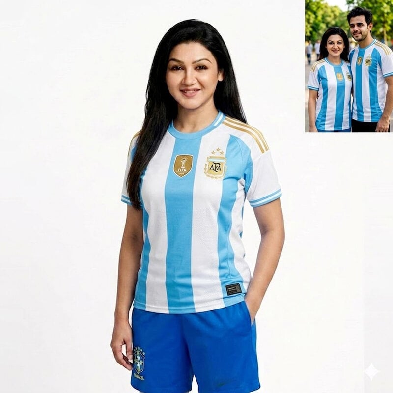 Picture of Argentina Football Team Home Jersey T-Shirt for Men & Women, Breathable Polyester Fabric Sky Blue and White Stripes Color