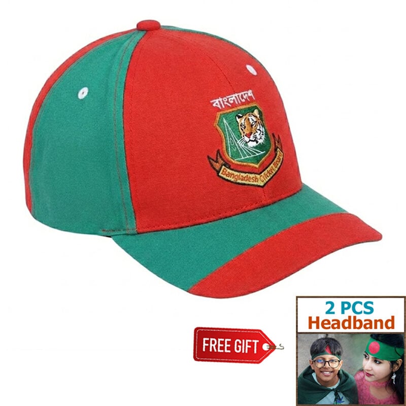 Picture of Bangladesh Cricket Team Supporter Cap - Premium Quality Green & Red Sun Hat for Fans + Bonus Gift 2 Pieces Headband & More - One size