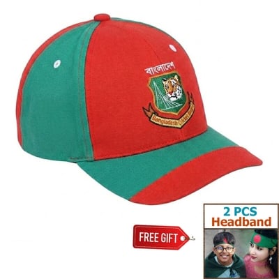 Picture of Bangladesh Cricket Team Supporter Cap - Premium Quality Green & Red Sun Hat for Fans + Bonus Gift 2 Pieces Headband & More - One size