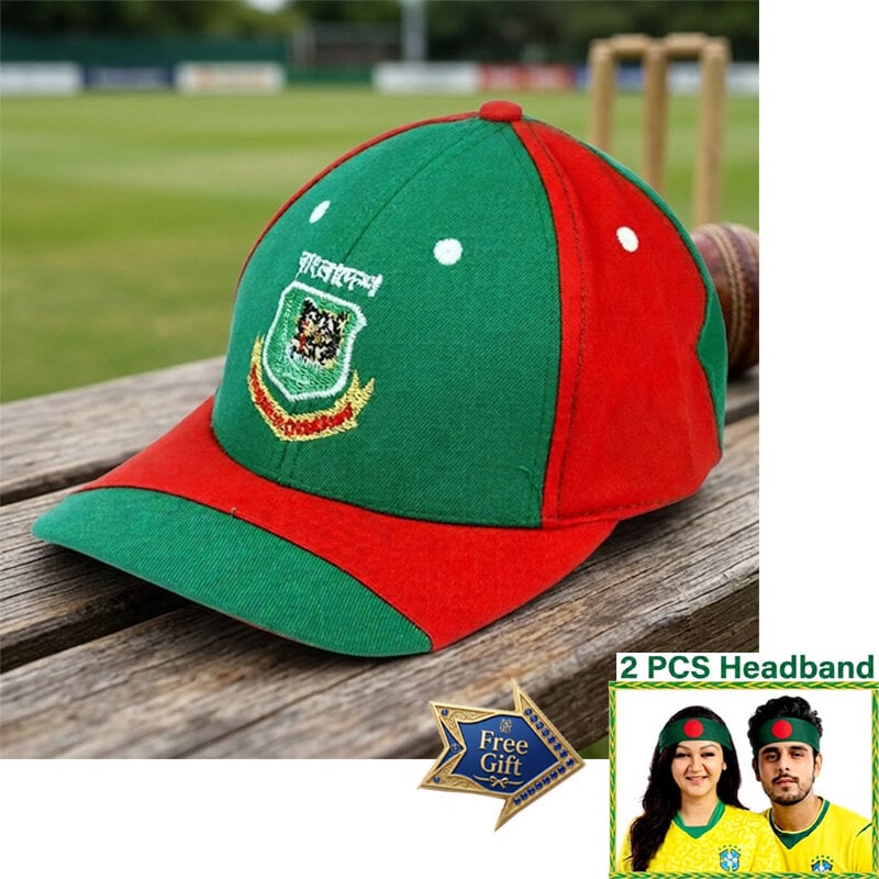 Picture of Bangladesh Cricket Team Supporter Cap - Premium Quality Green & Red Sun Hat for Fans + Bonus Gift 2 Pieces Headband & More - One size
