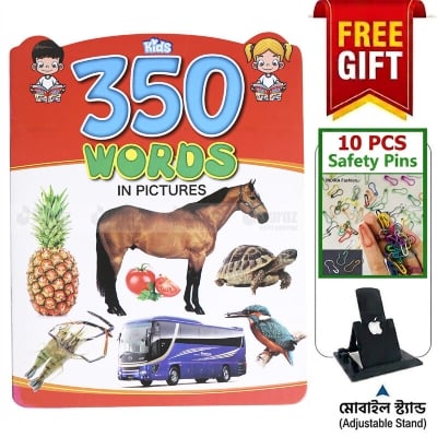 Picture of Children's Books: Kids 350 Words in Pictures Early Learning Picture Book - 24 Laminated Waterproof Pages Big Size 11x9 Inch for Toddlers + Free Gifts: Mobile Stand, 10 Pcs Multi-Color Safety Pins & More!