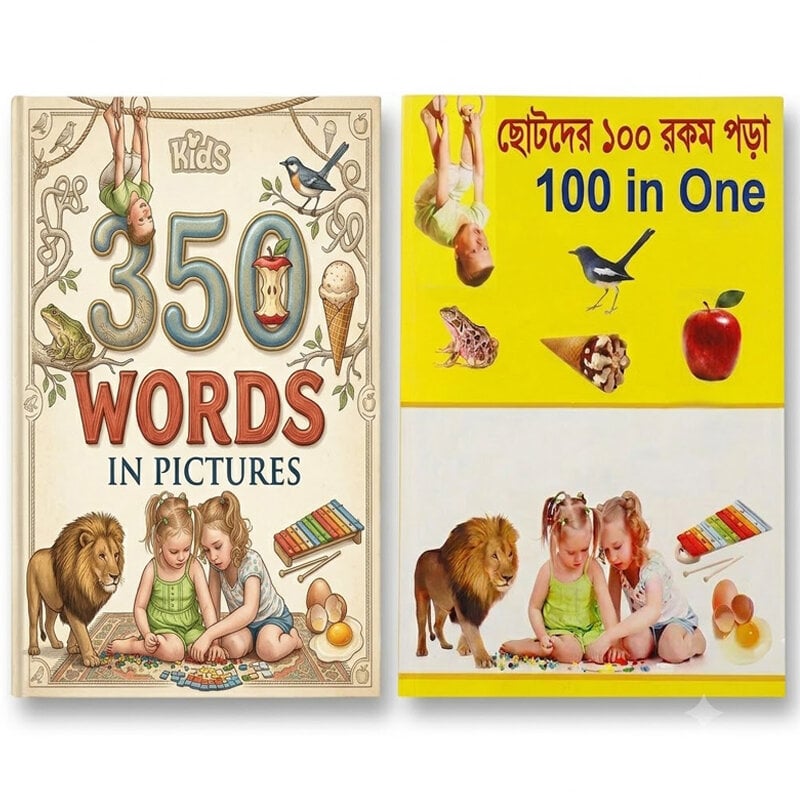 Picture of 2 Pieces Kids Educational Book Combo Set - 350 Words with Picture & 100 in One for Toddlers - Full Laminated Waterproof Tear-Proof 24 Pages Big Jumbo Size 11" x 9" Early Learning Alphabet Vocabulary Picture Book for Boys & Girls + Free Gifts Included!