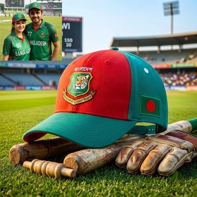 Picture of Bangladesh Cricket Team Logo Embroidered Baseball Cap Red Green Adjustable Sports Hat for Men Women Outdoor Travel Casual Wear + Free Gift: 2 Pieces Headband & More - One size