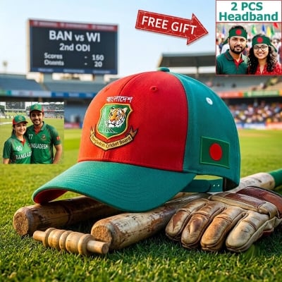 Picture of Bangladesh Cricket Team Logo Embroidered Baseball Cap Red Green Adjustable Sports Hat for Men Women Outdoor Travel Casual Wear + Bonus Gift 2 Pieces Headband & More - One size