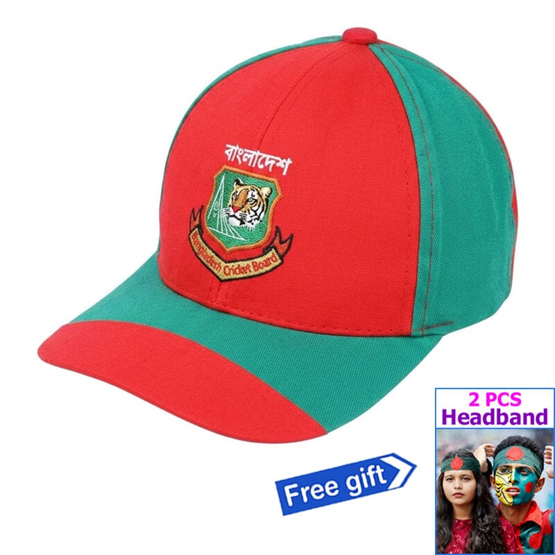 Picture of Bangladesh Cricket Team Logo Embroidered Baseball Cap Red Green Adjustable Sports Hat for Men Women Outdoor Travel Casual Wear + Bonus Gift 2 Pieces Headband & More - One size