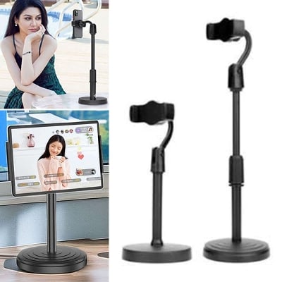 Picture of L7 Premium Desktop Mobile Phone Holder Height Adjustable Stand 360° Rotatable Mount for Live Streaming Video Calls YouTube TikTok Facebook Reels Heavy Round Base – Black Color + Free Gifts Included!