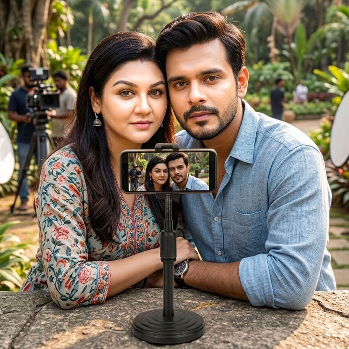 Picture of Premium Height Adjustable Desktop Mobile Phone Holder with 360° Rotation & Heavy Round Base for Live Streaming, Video Calls & TikTok Reels (24-38cm, Black) + Free Gifts Included!